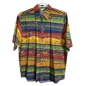 The Territory Ahead Men’s L Aztec Tribal Camp Shirt Colorful Cotton Button Up
